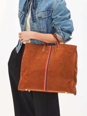 Clare V Simple Tote Suede Napa Bag  Chestnut